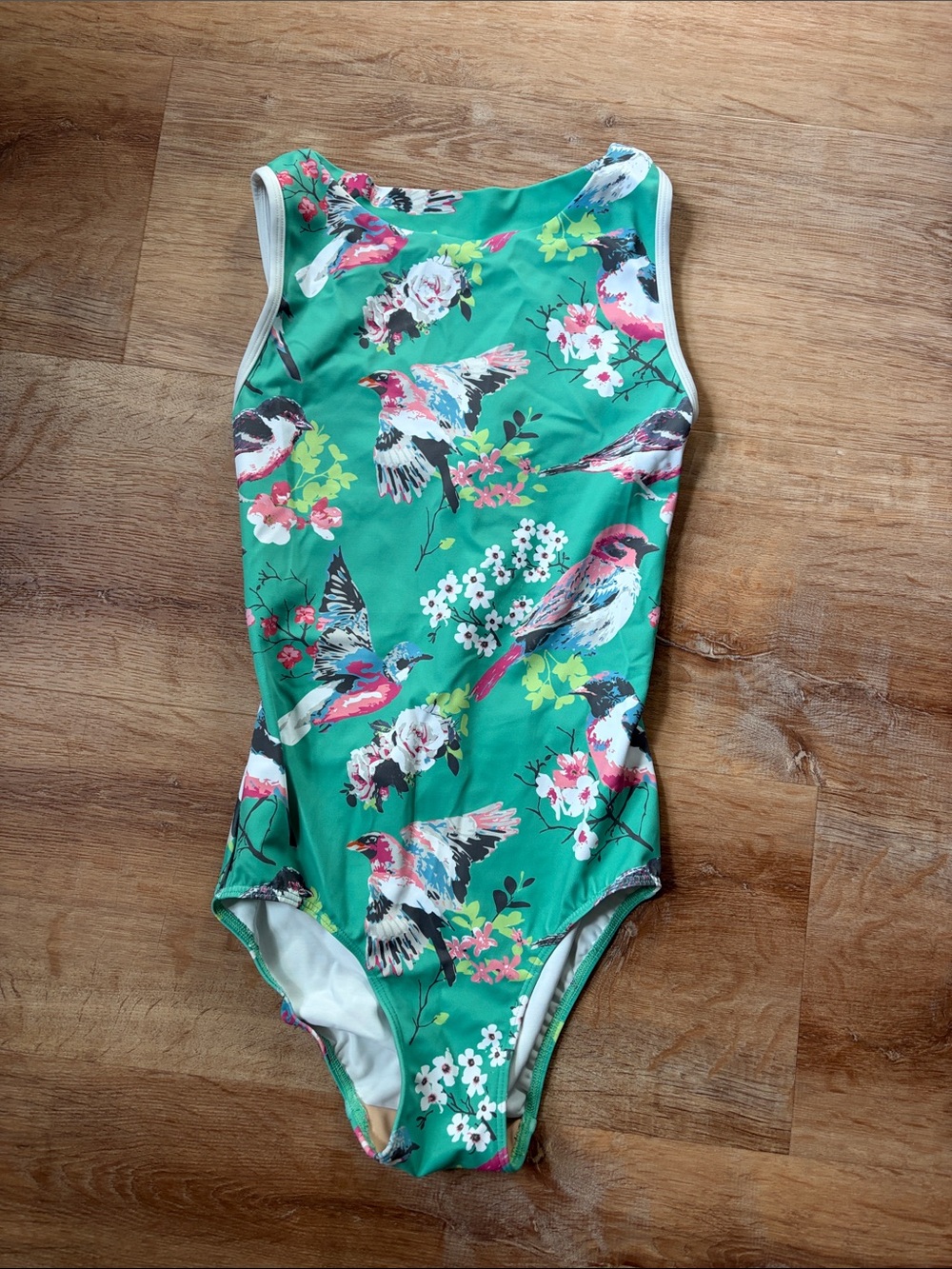 Elevé Green Floral Bird Print Leotard